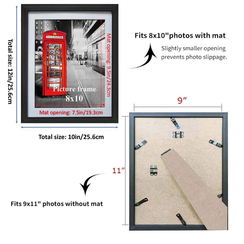 Amazing Roo 8x10 Black Picture Frames with Mat for Wall or Table Top Decoration, Set of 6 - Image 2